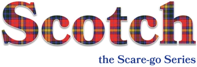 Scotch the Scare-go Series - logo with tartan lettering on light blue background