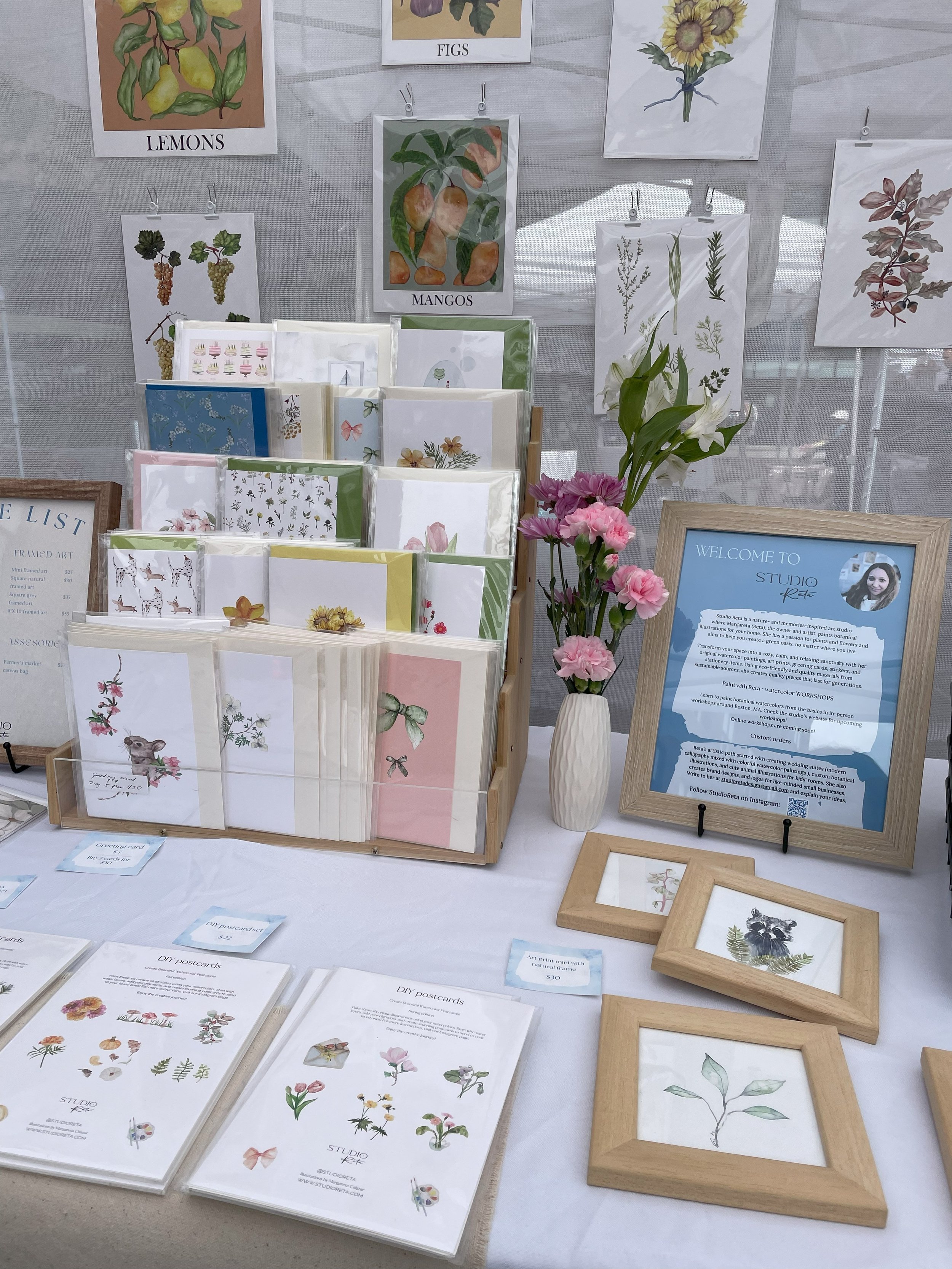 StudioReta outdoor market setup in Boston, botanical watercolor artist