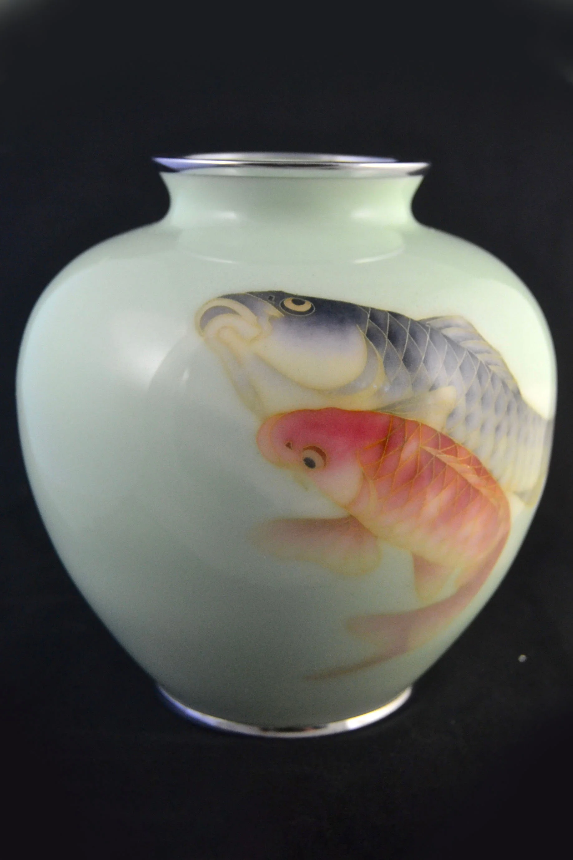 Fantastic Gold Wire Silver Wire and Wireless Carp on Celadon Vase (SOLD)