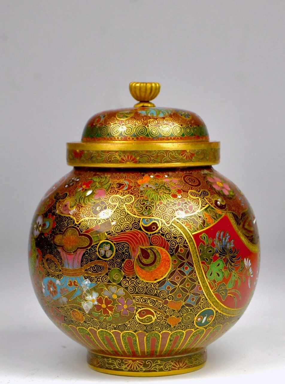 A Rare Gem A Gold or GoldGilt Japanese Meiji Cloisonné Covered Jar