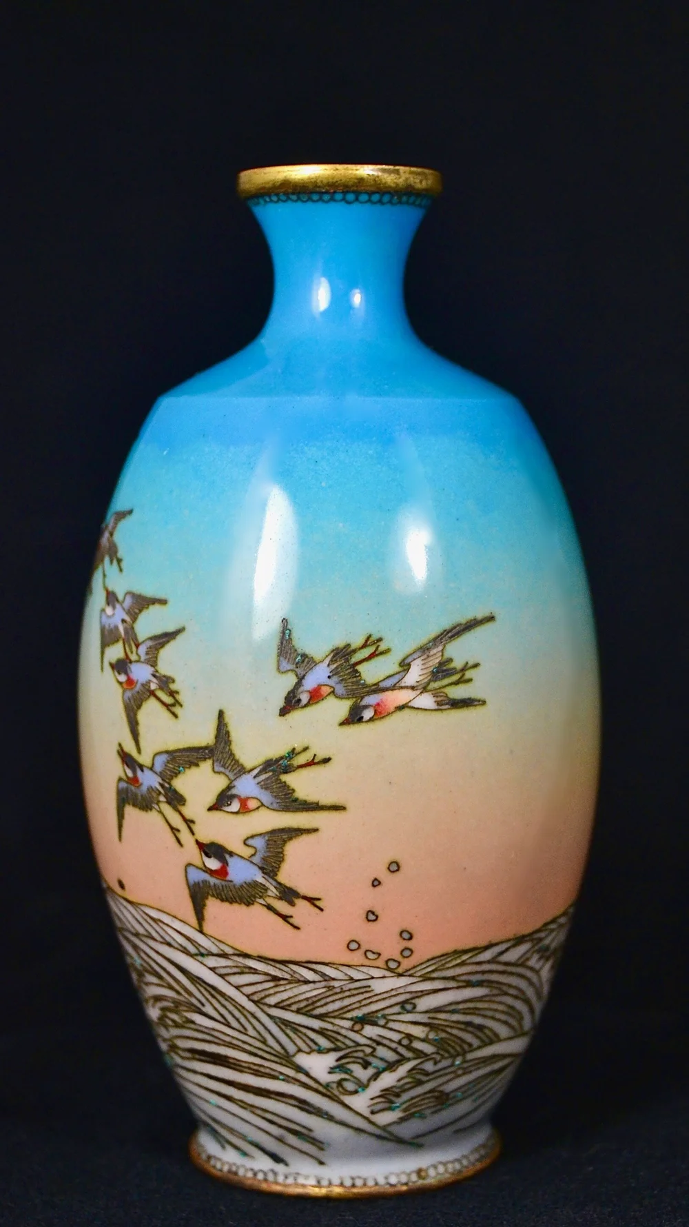 七宝花瓶　MA352 七宝焼 鴛鴦図花瓶 - 古好屋
