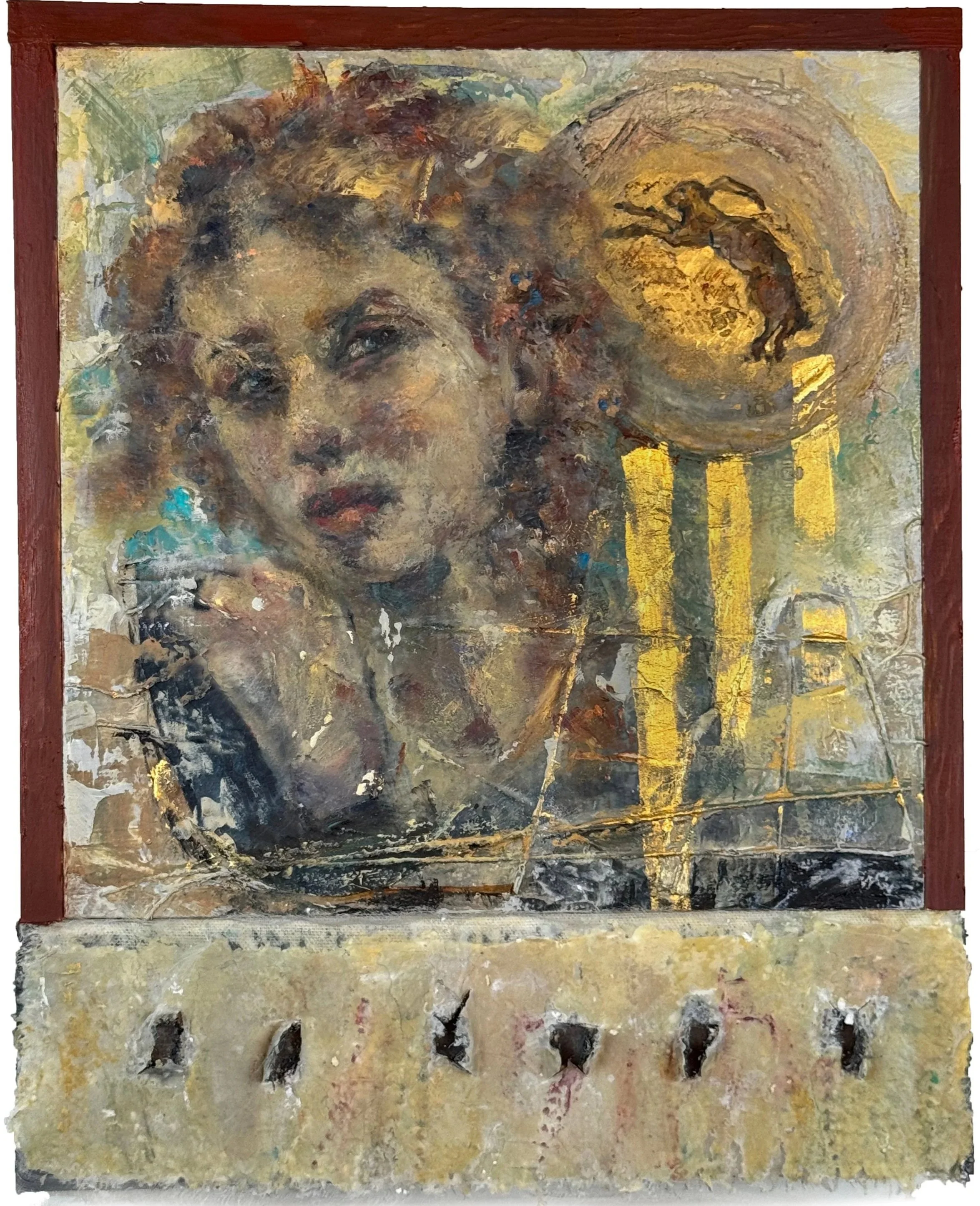  
  Rabbit Heart    




  








 
2025 
14H x 11W x 2D in. 




  




 
Mixed media assemblage incorporating silk, string, wax, gold leaf, canvas, plaster, lace and weathered wood.
     Inquire    
 
  
