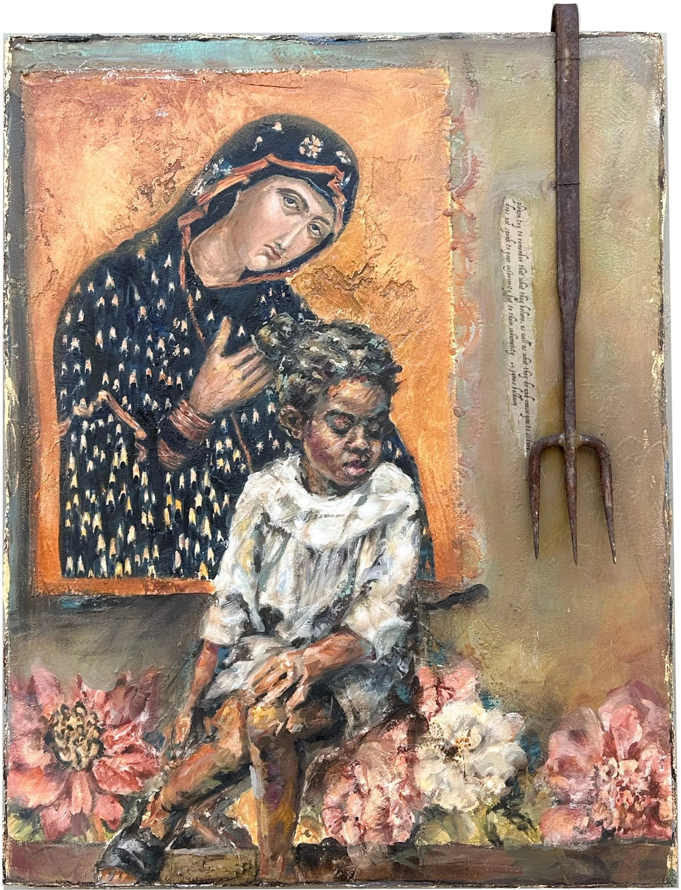  
  She Endures    
 
 “Please try to remember that what they believe,  
 as well as what they do and cause you to endure   
 does not testify to your inferiority but to their inhumanity.”   
 — James Baldwin  
 


  


 
2025 
28H x 22W x 2D in. 

 