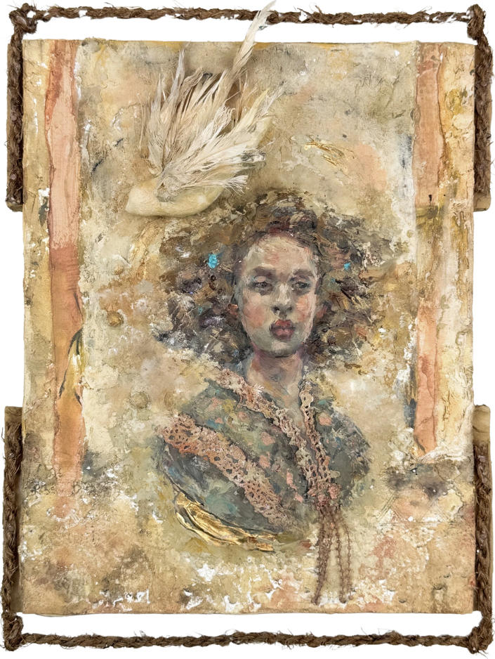  
  Ladybird    




  








 
2025 
16H x 12W x 2D in. 




  




 
Mixed media assemblage constructed of plaster, laminated jute, silk, wood, ceramic bird and feathers.
     Inquire    
 
  
