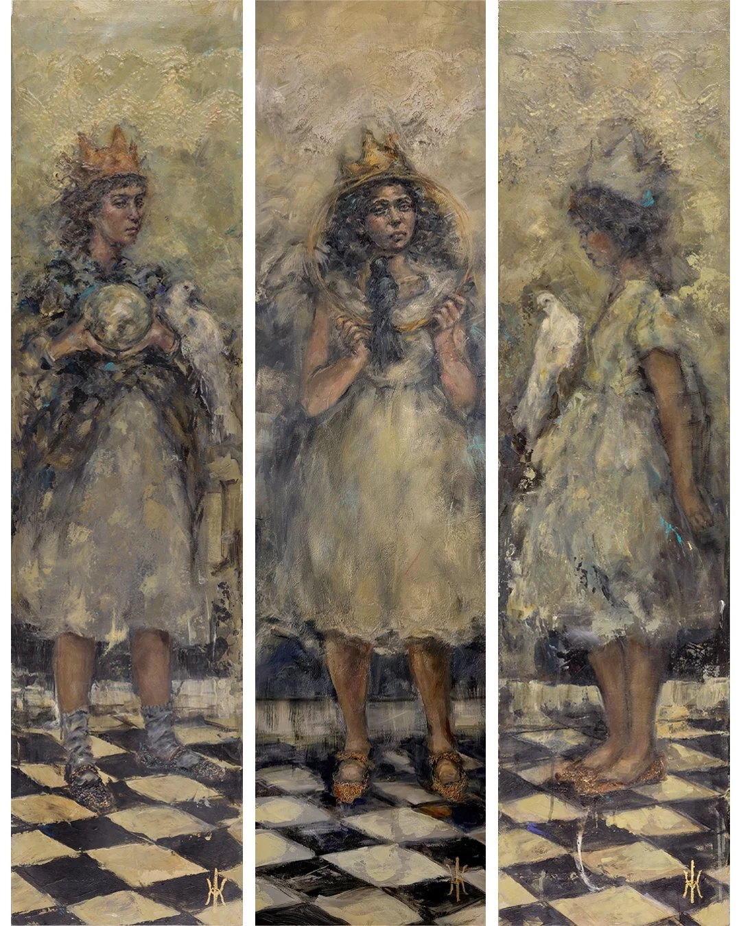  
  The Stolen Child    



  


 
2026 
 triptych $7,500  

12W x 48H x 1.5D in. (each panel) 


  


 
Acrylic and mixed media, silk overlays on birch wood panel.     Inquire    
 
  

