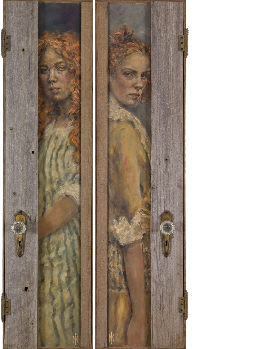  
  No Admission    
  
 
2026 
 diptych  
14H x 11W x 2D in. 
  
 
Acrylic and mixed media on panel, housed within salvaged custom cabinet
doors  with vintage glass knobs.     Inquire    
 
  