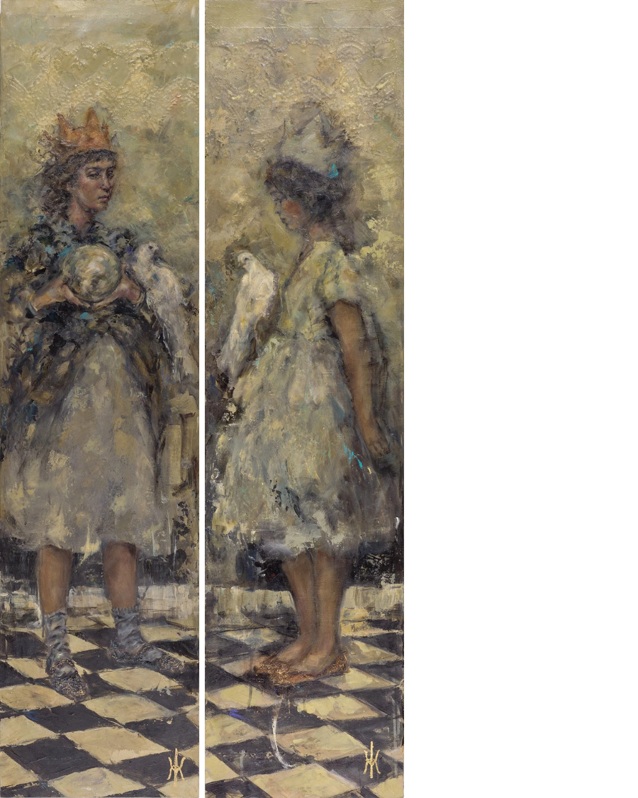  
  Someone Else’s Dream    


  


 
2026 
 diptych  
12W x 48H x 1.5D in. (each panel) 




  




 
Acrylic and mixed media, silk overlays on birch wood panel.
     Inquire    
 
  