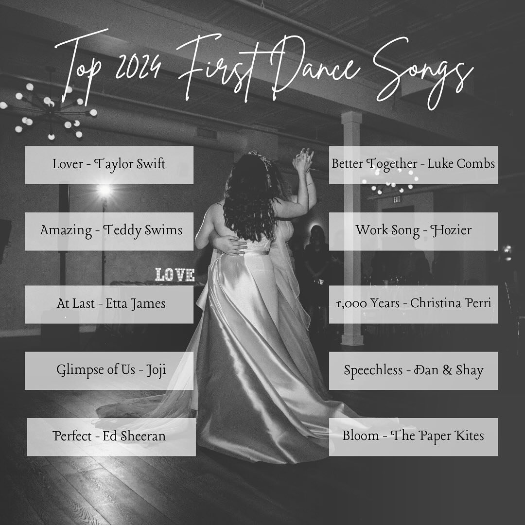 Add some of these songs to your wedding playlist and check out some of our favorite DJs below 🎼 🎶💞🪩

Photography by ➡️ @cassie_thomas_photography 

Music by ➡️ @soundsaboundgeoff 

DJs to Check Out ⬇️
@ampeventprofessionals 
@white_rose_weddings 