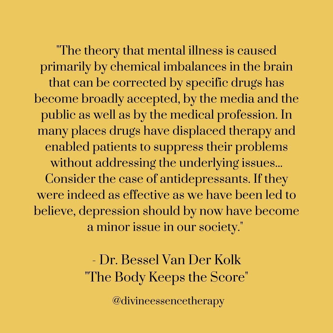 Shout out to @bessel_van for calling out #bigpharma saying that IF pills worked, mental illness would not be so rampant in our society decades later.

Although pills are effective for some people, it does not take into account the cause of symptoms (
