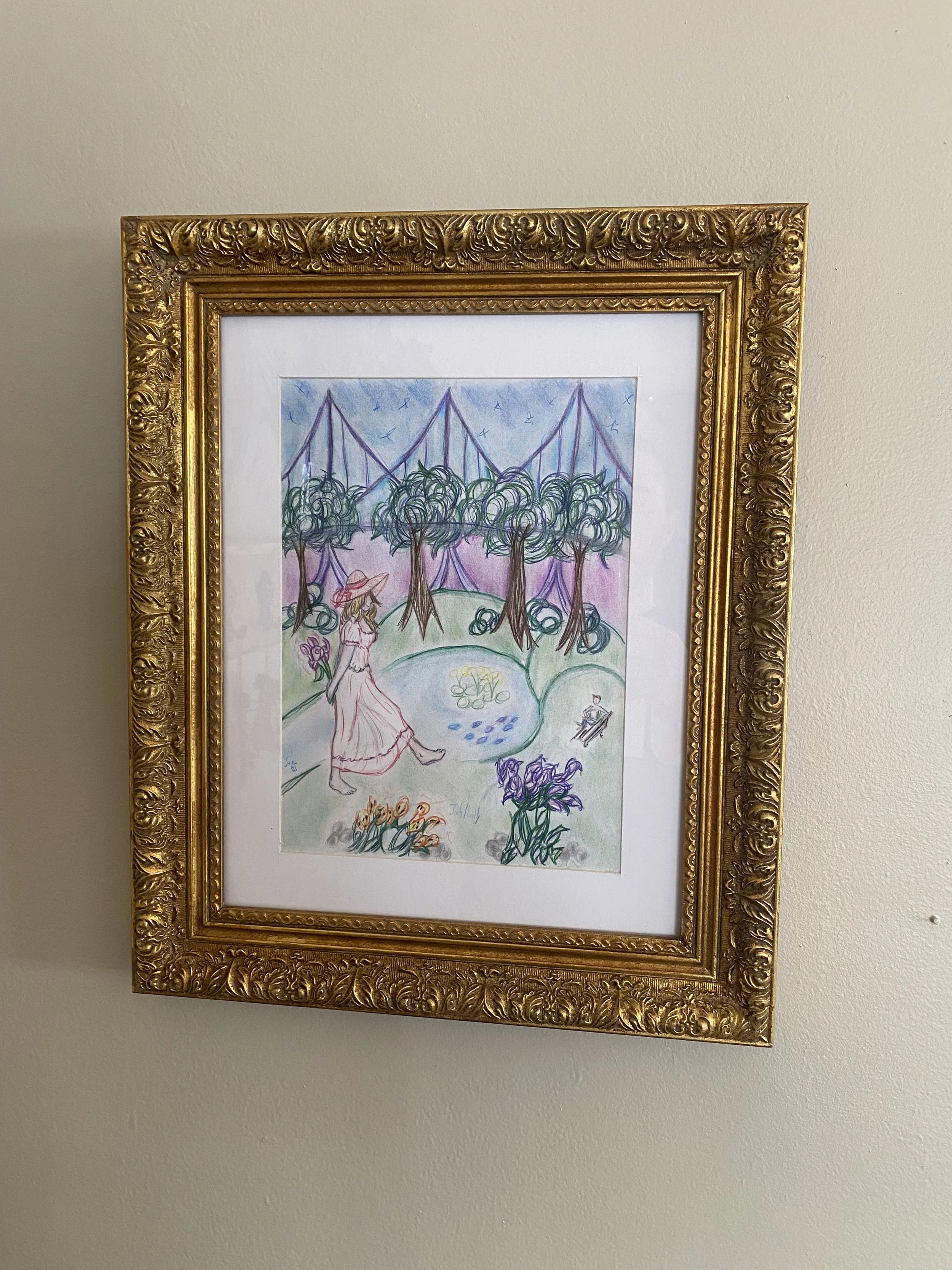 Woman With Flowers In A City Park