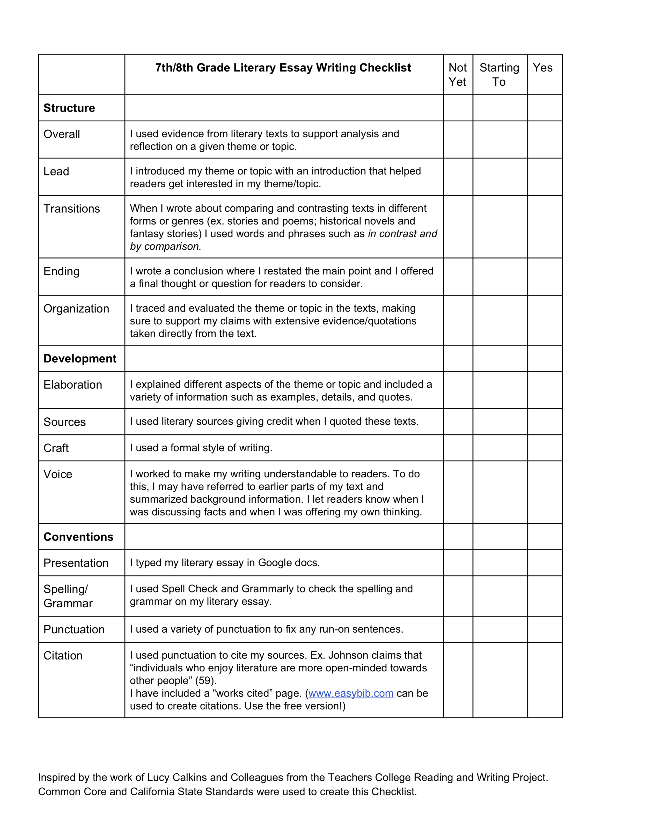 7/8 Writing Checklist — Write a Little More