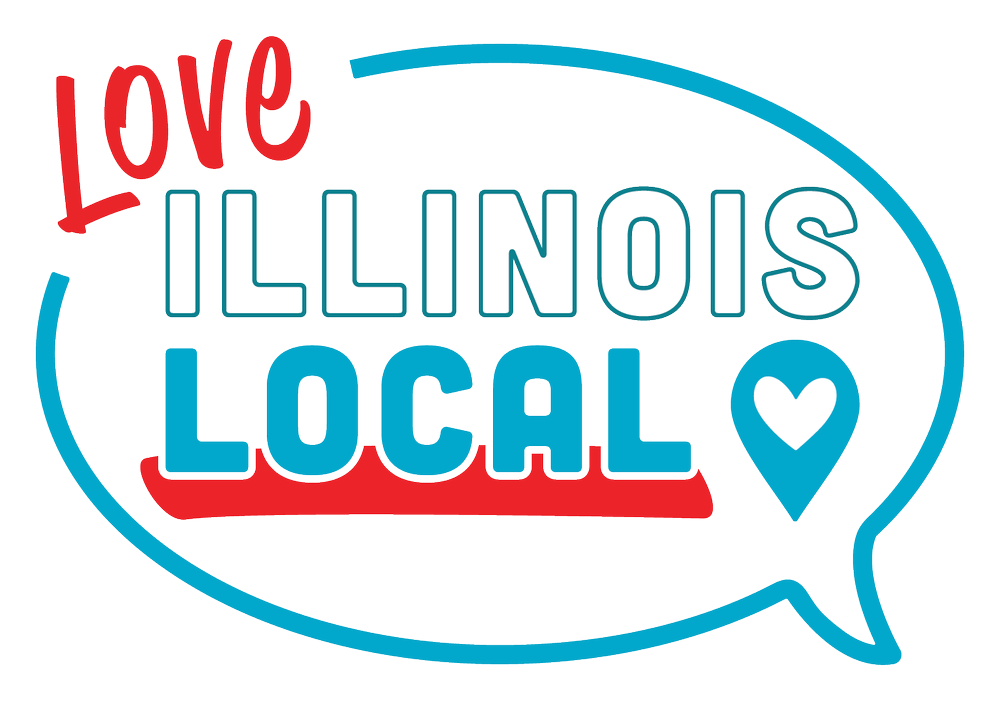 Graphic with the words Love Illinois Local inside a speech bubble