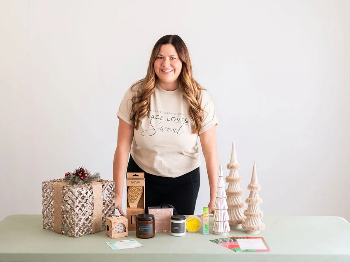 Illinois maker showing her handmade gift products at an Illinois Local member photo shoot