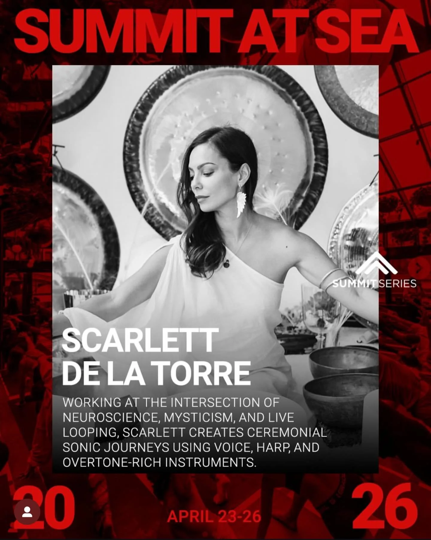 Who&rsquo;s going to @summit at Sea ?! 🌊 I&rsquo;m Scarlett de la Torre, ceremonial musician, sound educator, and plant enthusiast  based in Topanga Canyon. 
I&rsquo;m performing 2 sound and music journeys at S@S, my virgin voyage! 

My set times:
?