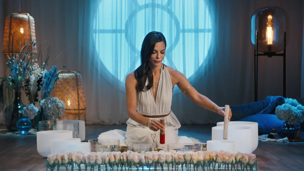 Scarlett at a styled full moon ceremony with crystal bowls