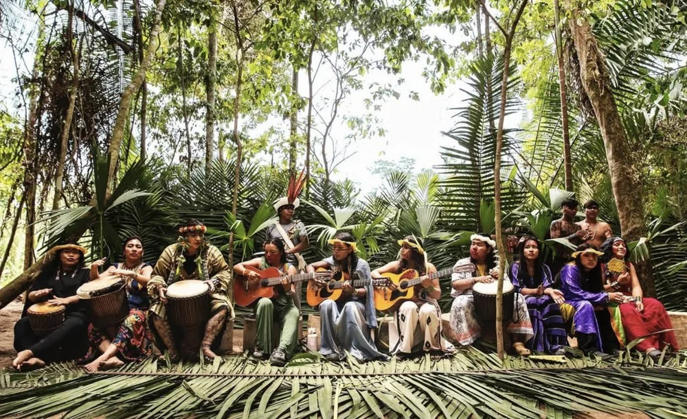 Musicians of the Yawanawa village in the Amazon