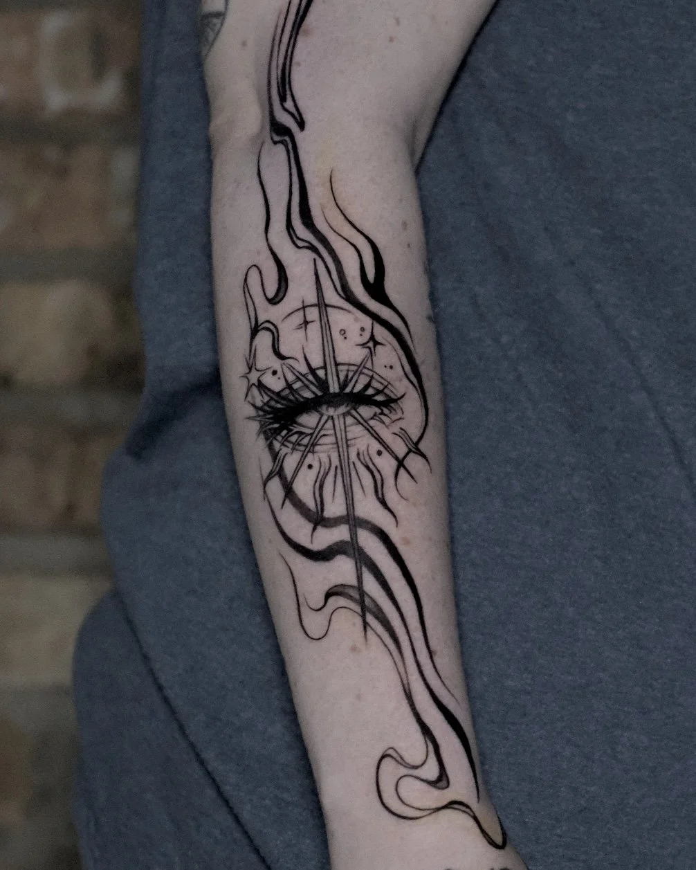 melting eye with ink drips or paint strokes 