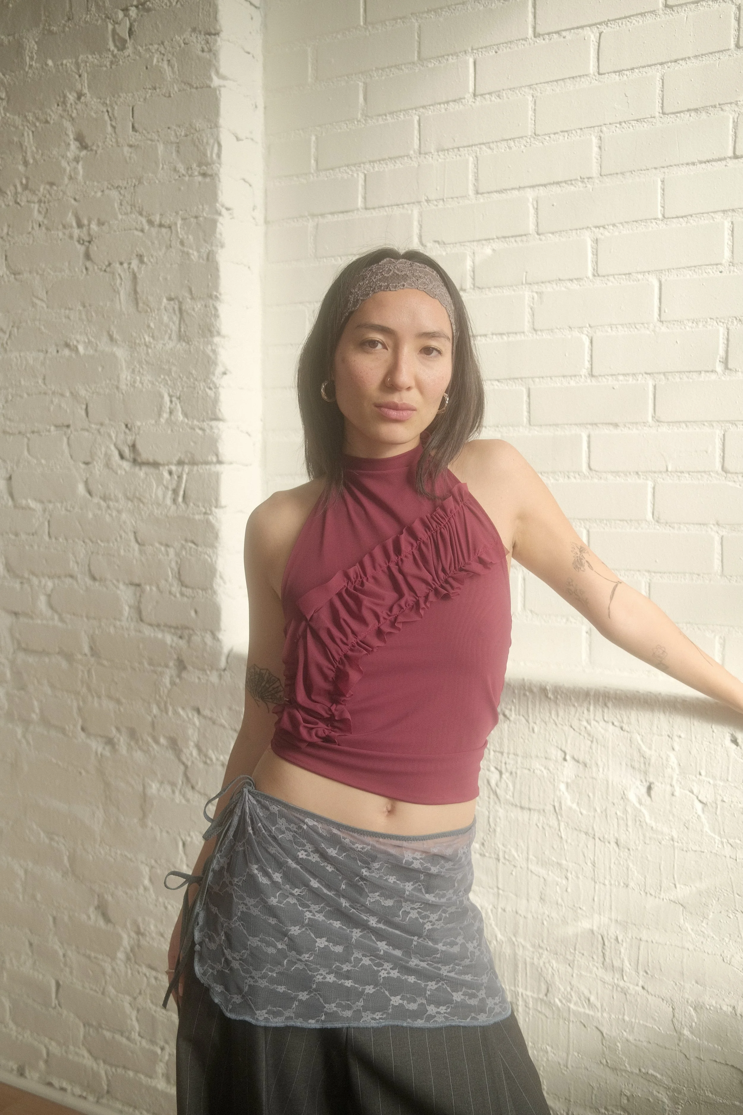 The Ruffle Halter in Merlot