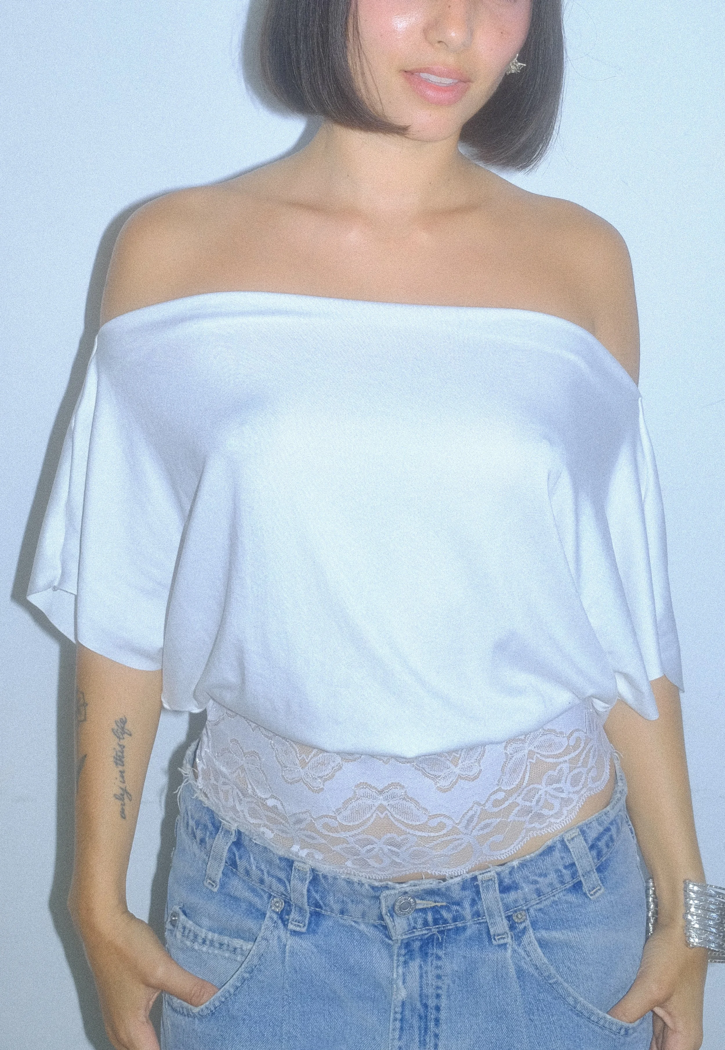 The Lace Slouchy Tee in White