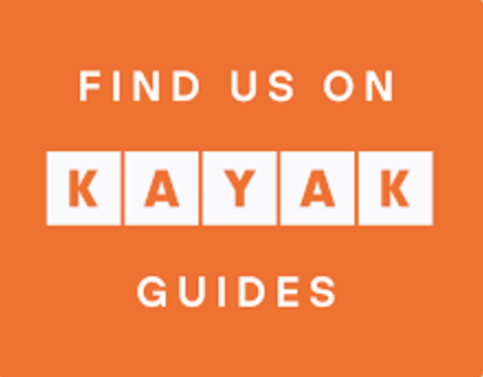 Orange background with white and orange text reading 'Find us on Kayak Guides'.
