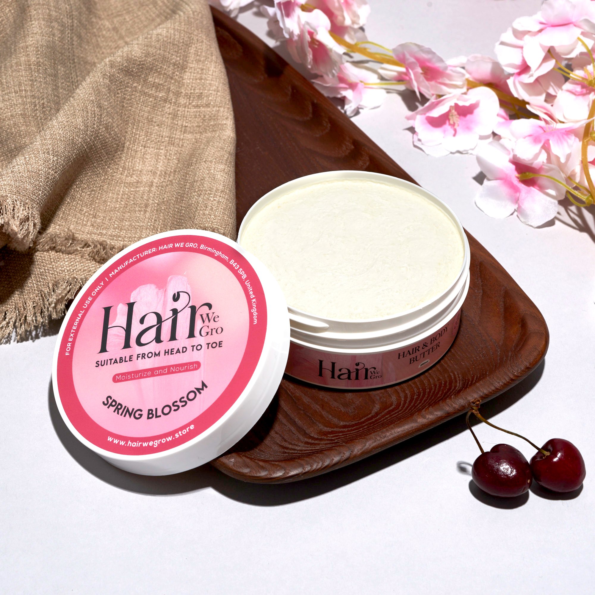 Spring blossom hair and body butter by Hair We Gro. Natural hair product for hair growth.