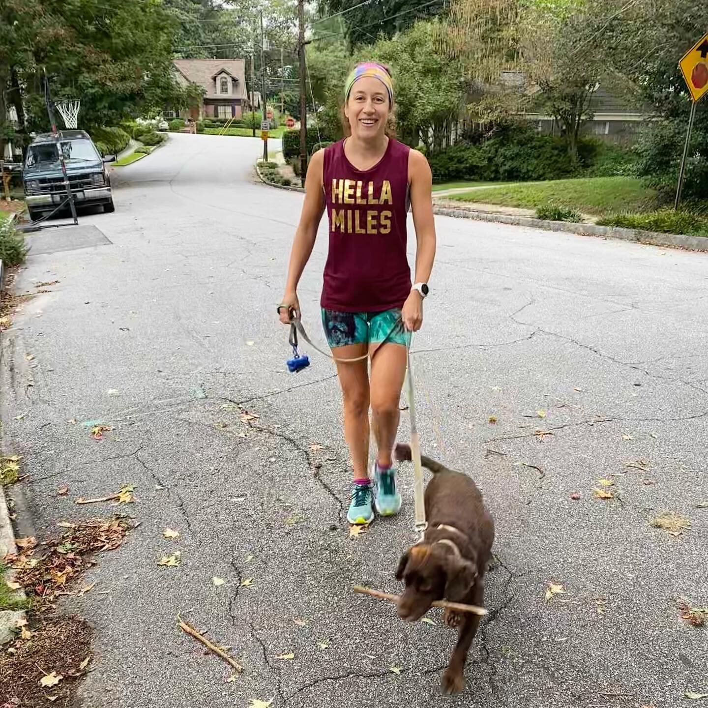 Saturday Strength + short walk. All with my best pal. 🐶 He&rsquo;s gotta have a stick 😂.⁣
⁣
Positives and Negatives. 👎🏼 first to end on a high note. I hadn&rsquo;t put sneakers on in two weeks - my foot is fine walking around barefoot, but I stil