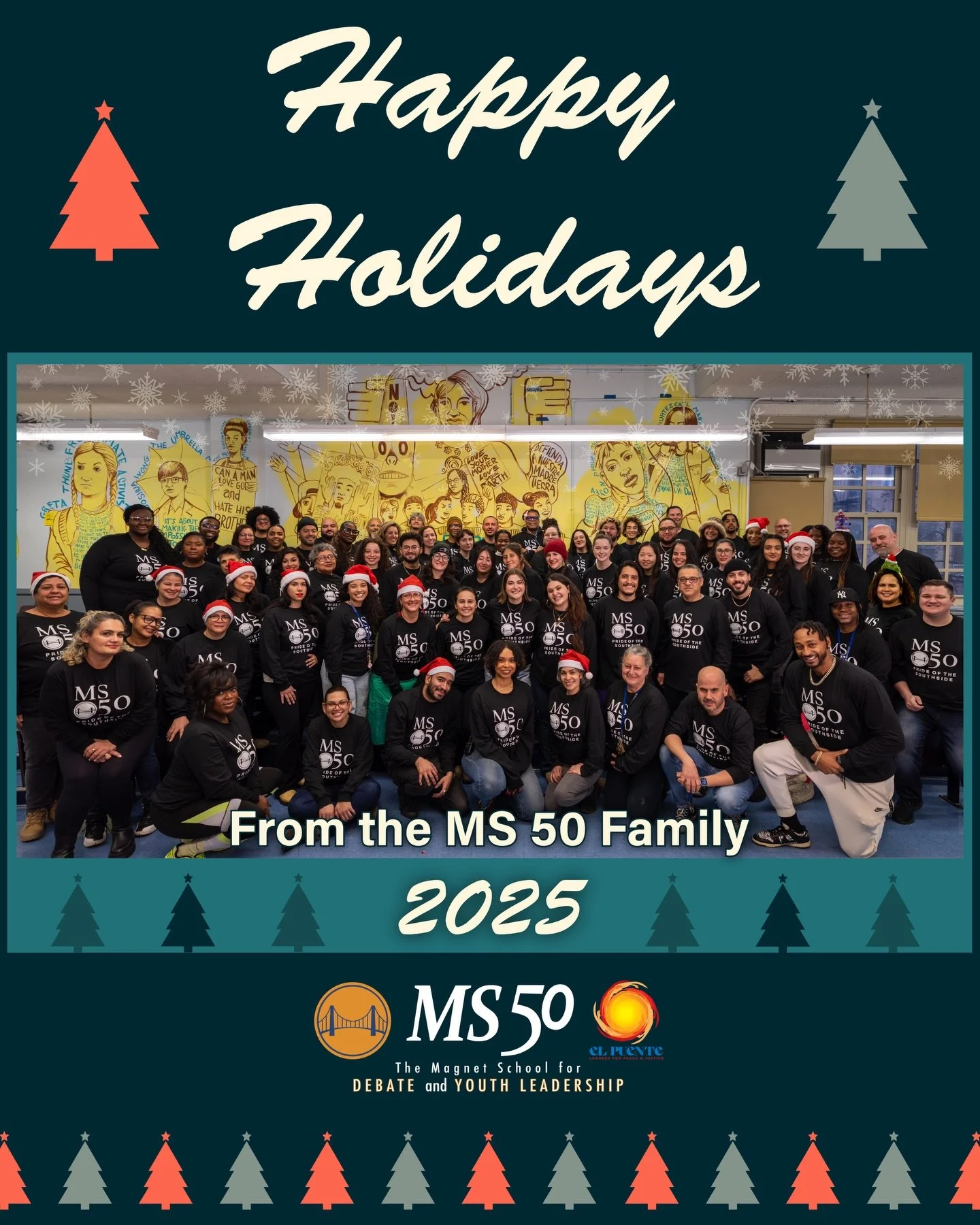 Happy Holidays from the MS 50 family to yours! We are so grateful that you are all part of our community and we can&rsquo;t wait to see you all again in the new year!