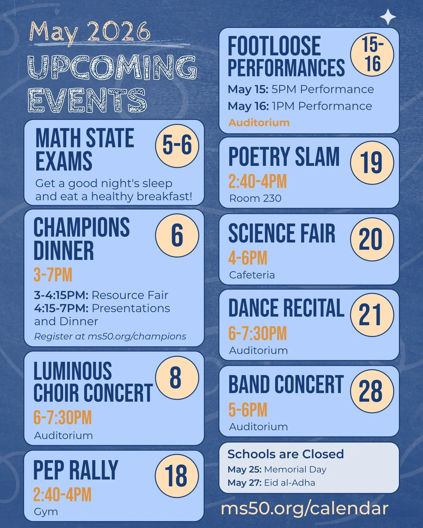 It&rsquo;s a non-stop month at MS 50! Stay up to date on all of this and more coming up in May on our website.

Which event are you most excited for?