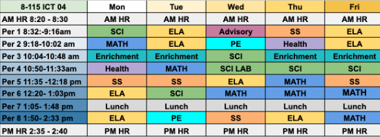 Class 115 Schedule