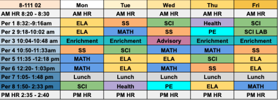 Class 111 Schedule