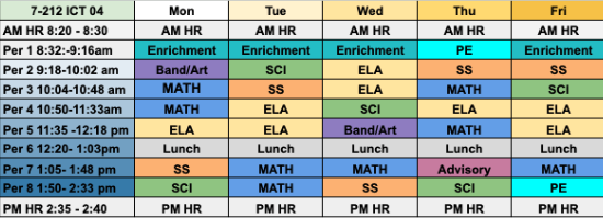Class 212 Schedule