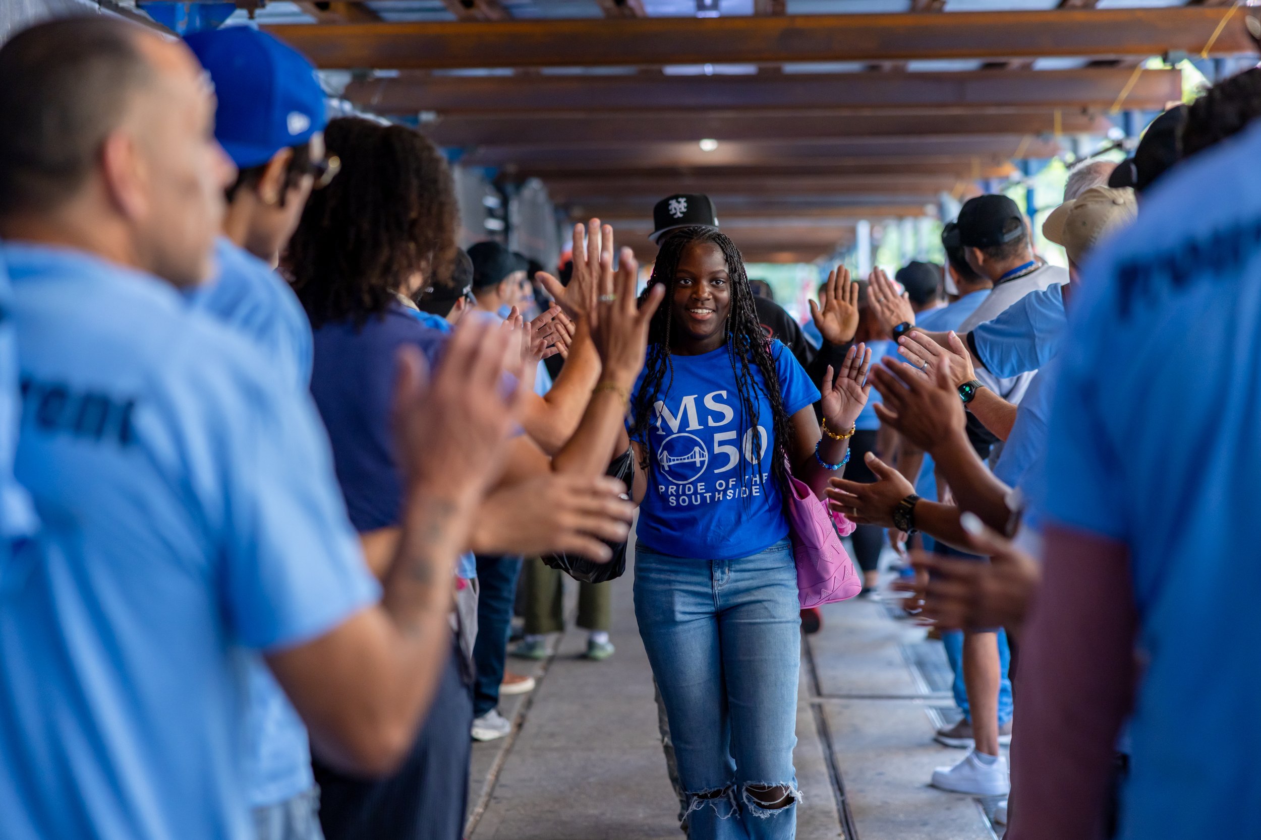 Students get high fives from parents