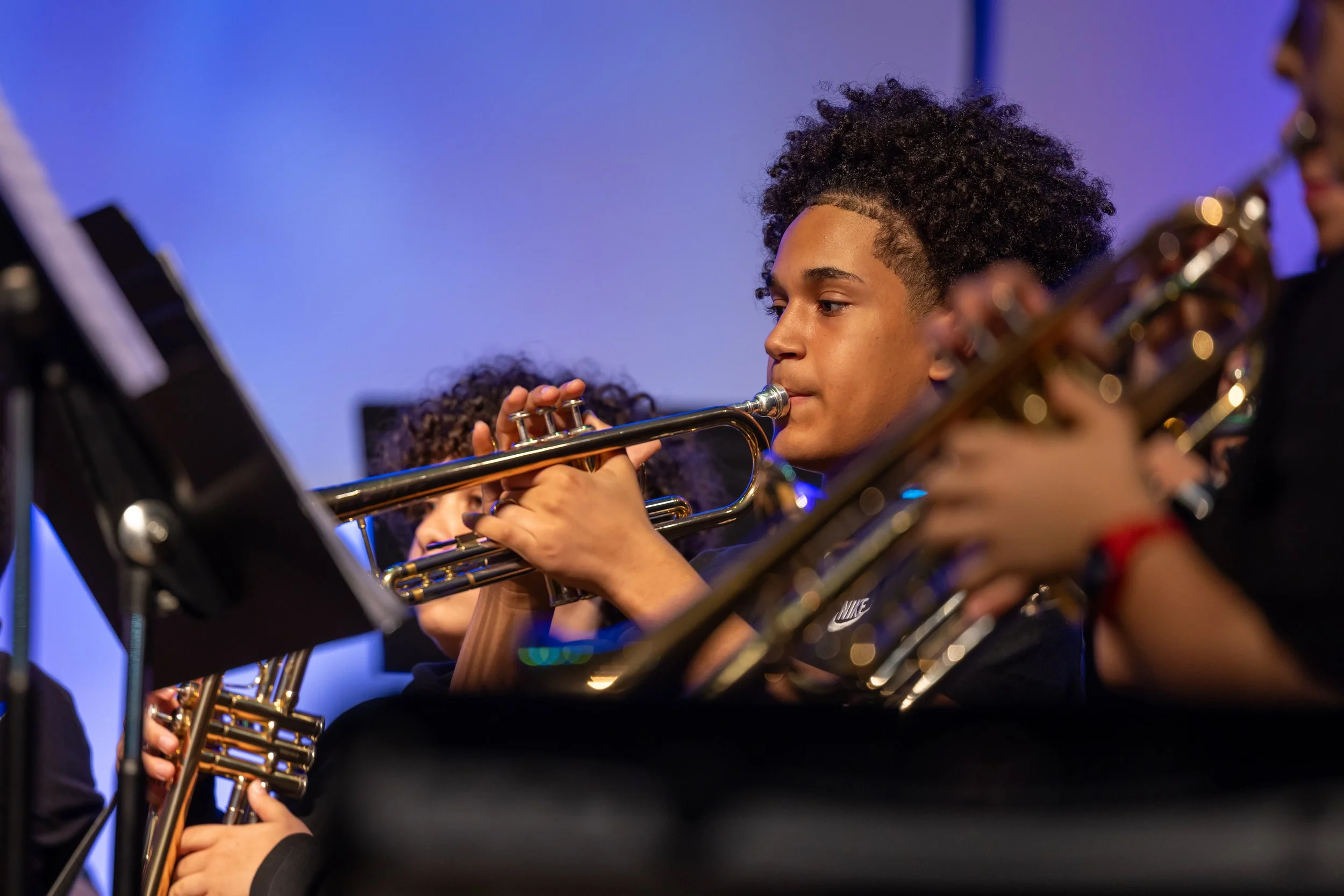 student playing the trumpet