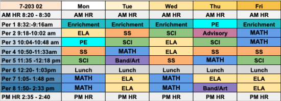Class 203 Schedule