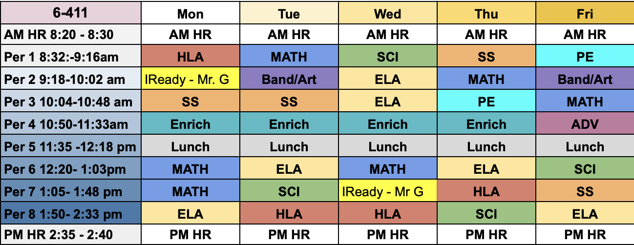 Class 411 - 6th Grade