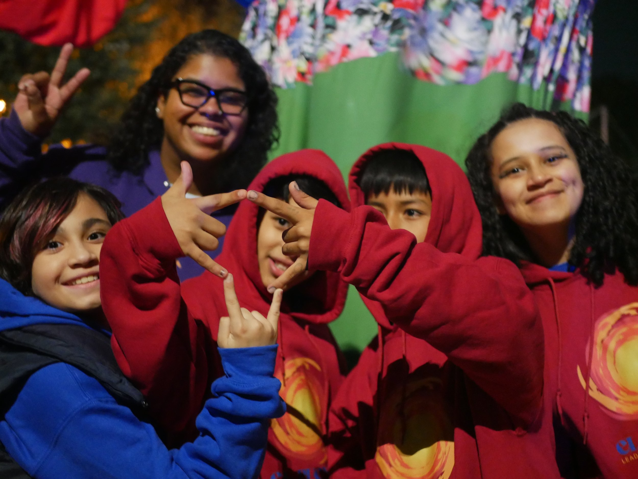 students pose together