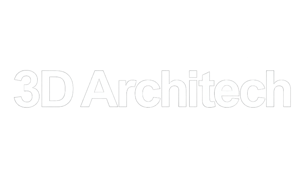 Logo with the text '3D Architech' in bold white font against a black background.