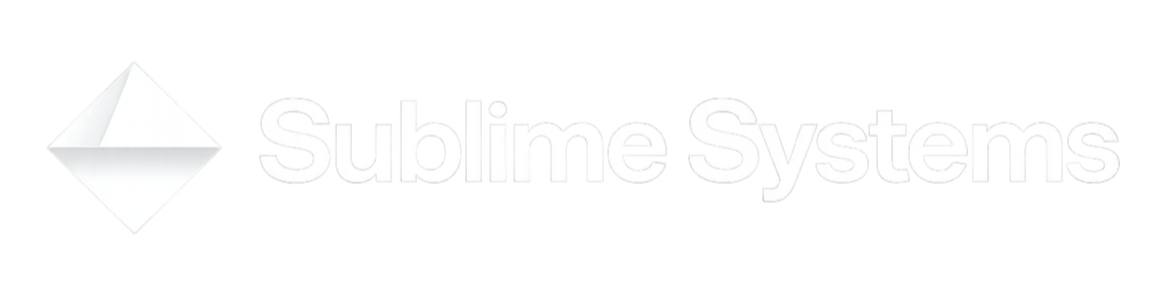 Logo for Sublime Systems with a geometric diamond shape and the company name in bold text.