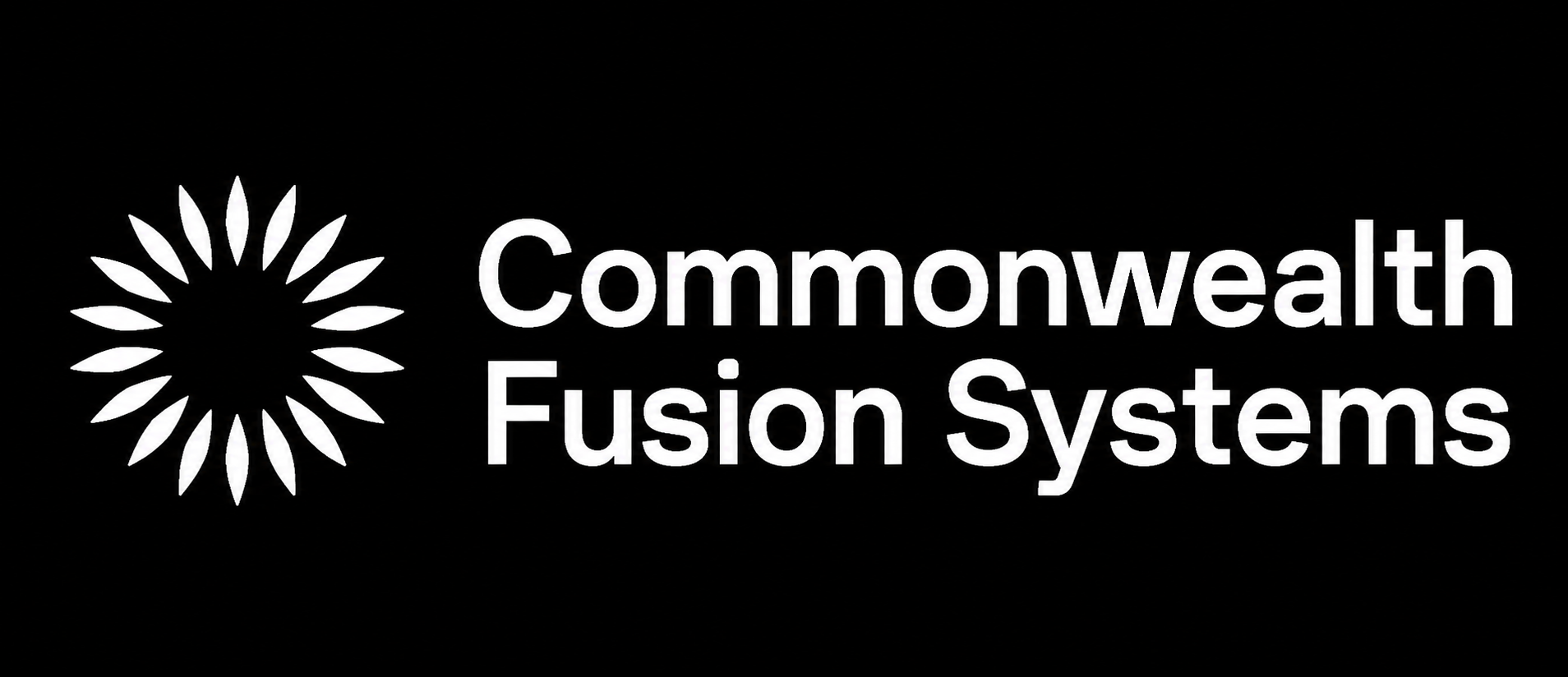 Black background with a white logo consisting of a circular floral design to the left. To the right, it says "Commonwealth Fusion Systems" in white text.