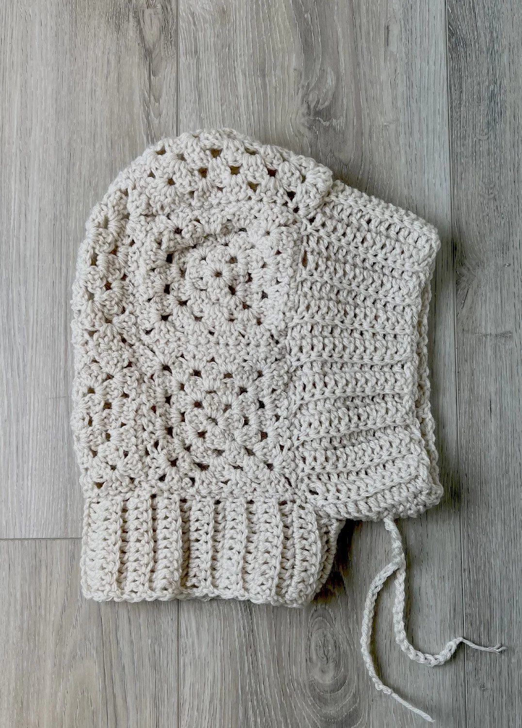 White Granny Square Hood