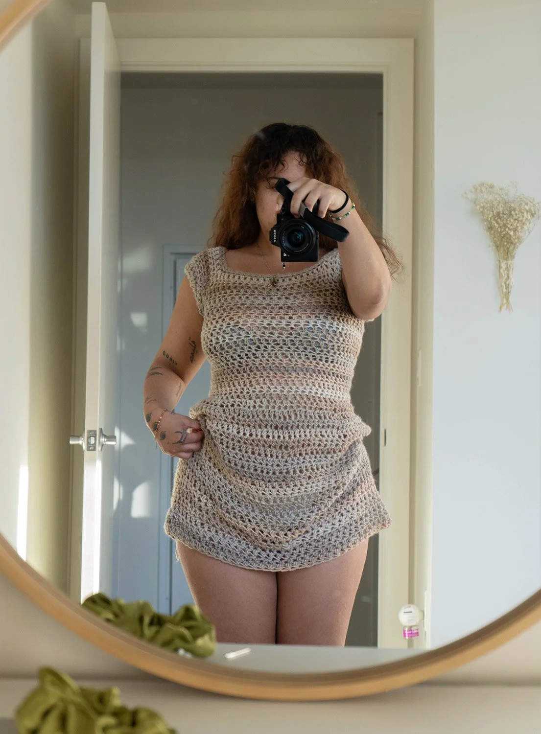 Mesh Beige Mini Dress