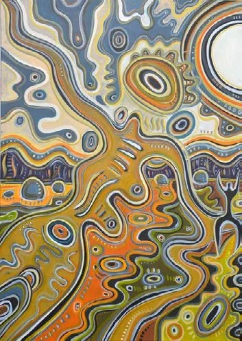 Panel 3 - River Spirits: (Moon)
1600 x 1400 mm
Acrylic and mixed media on canvas
$3,500