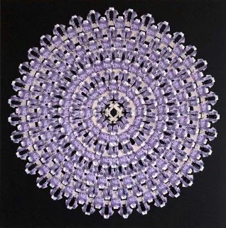 ‘Lavender Mist’
80cmH x 80cmW x 5cmD.
Chinese Yuan, plastic film, cotton thread on paper.
$12,200