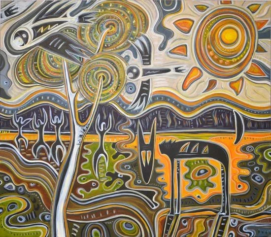 Panel 2 - River Spirits: (Sun)
1600 x 1400 mm
Acrylic and mixed media on canvas
$4,800