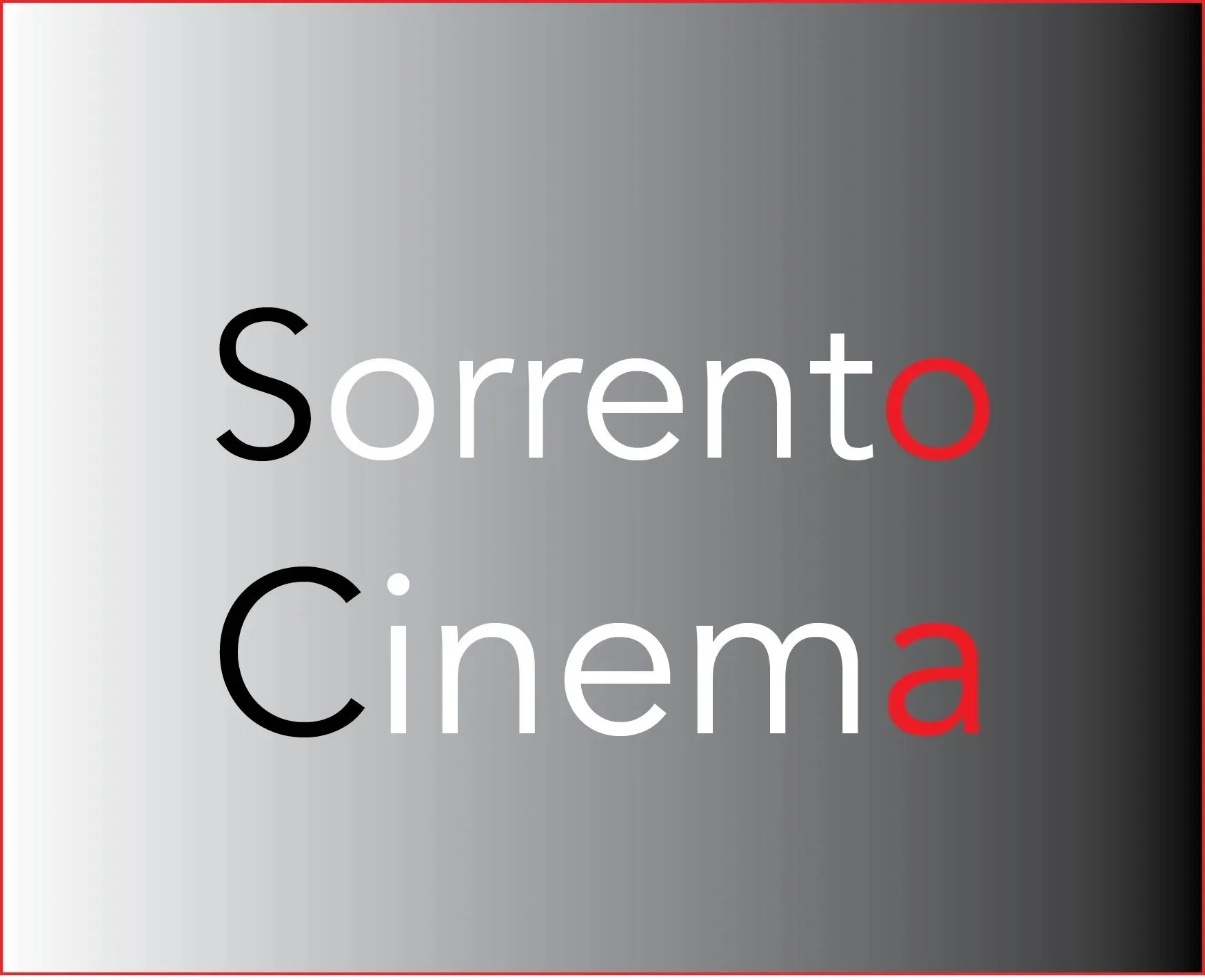 Text reading "Sorrento Cinema" on a gradient background from white to black.