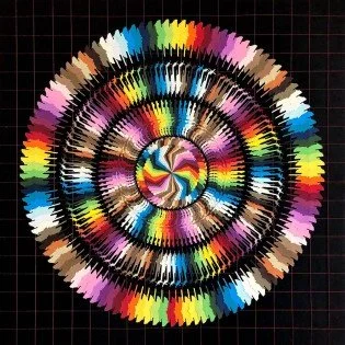 ‘Samsara’
80cmH x 80cmW x 5cmD.
Cut paper, cotton thread on paper.
$12,200