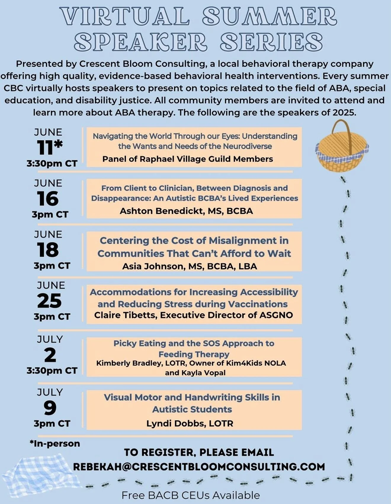 Join us for our summer speaker series!!