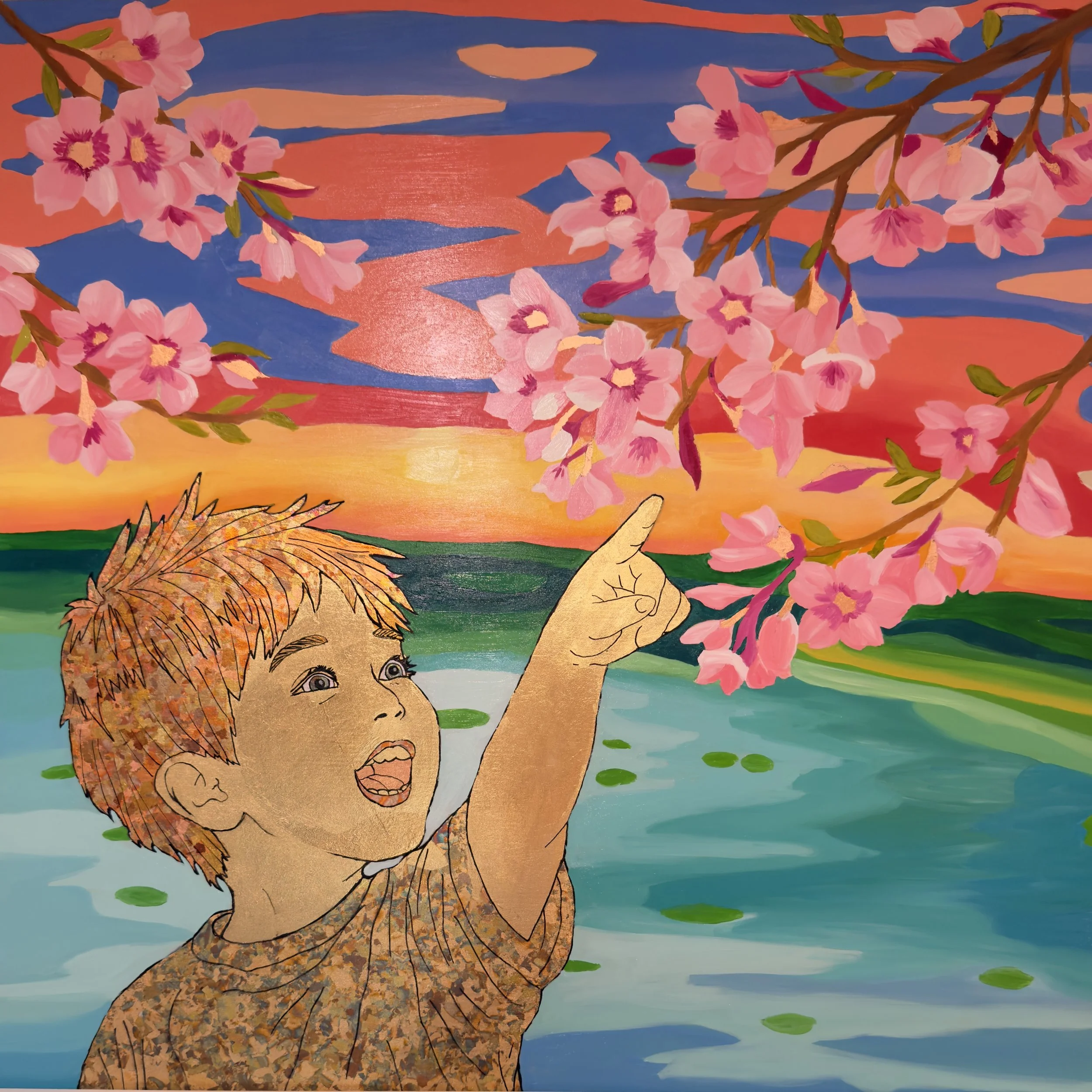 Blossoming Wonder - 24"x24" - Oil and Gilded Metal Leaf