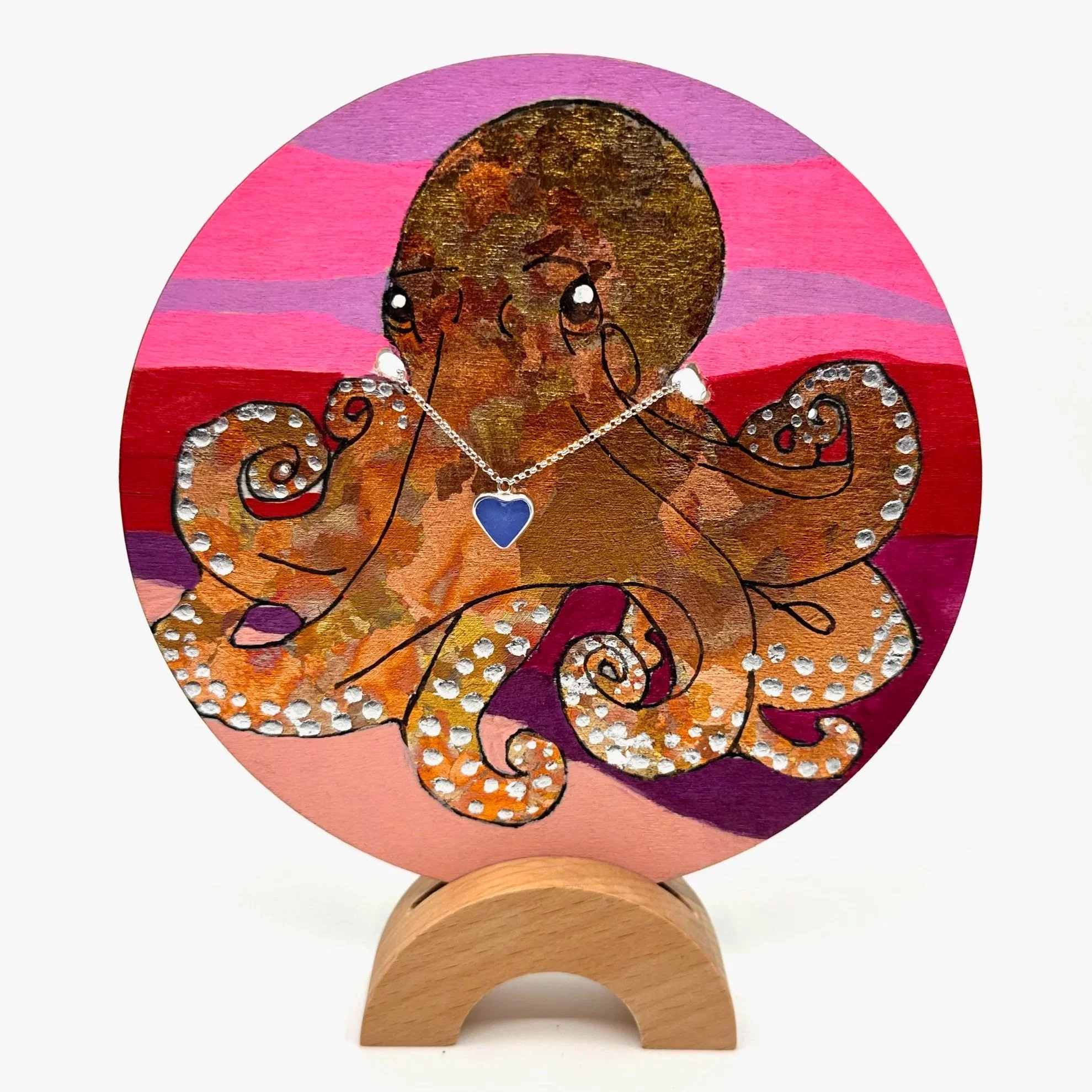 Octopus - 6” dia - Acrylic, Gilded Metal Leaf and Silverstorm Jewelry 