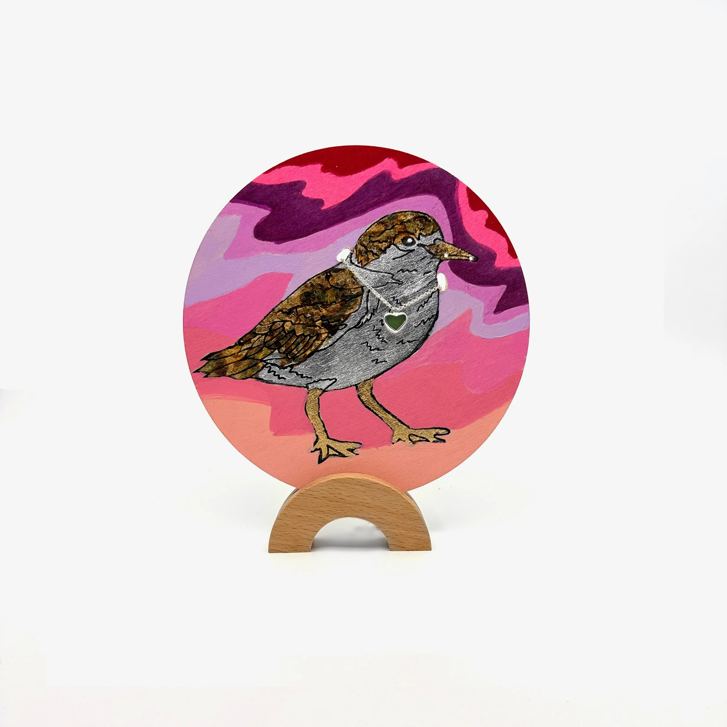 Sandpiper - 6” dia - Acrylic, Gilded Metal Leaf and Silverstorm Jewelry 